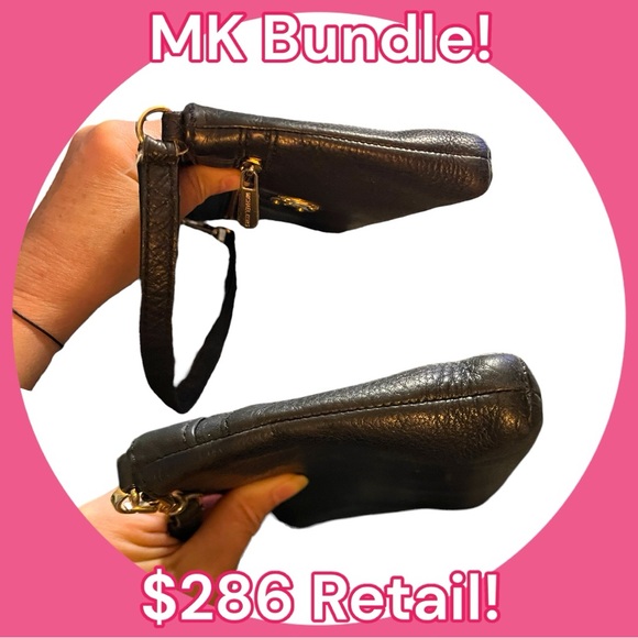 BUNDLE! Michael Kors Black Leather Full Zip Continental Wallet and Small Purse - Picture 4 of 16